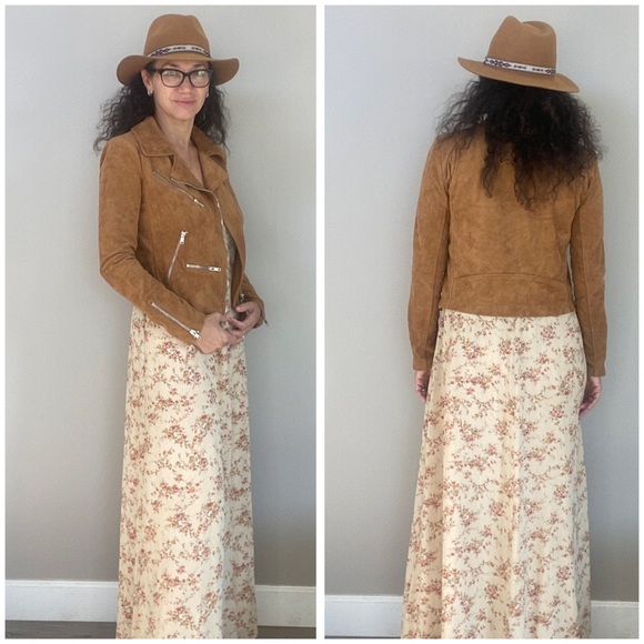 Lulu’s “Suede” With Love faux suede caramel-colored zip Moto jacket Sz Small - Picture 5 of 14